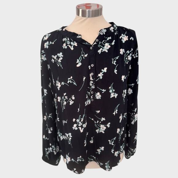 J. Crew Womens Medium Black White Floral Button Front Blouse 100% Viscose - Picture 1 of 10